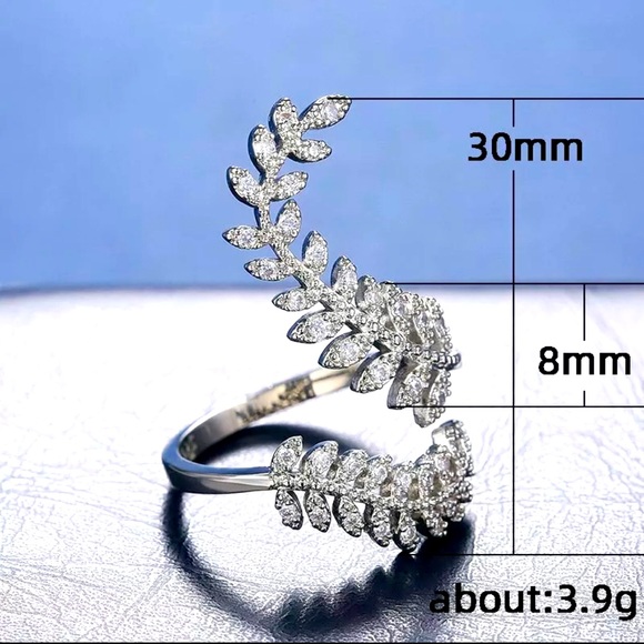 Marquise Fern Leaf Adjustable Ring, Cocktail Ring, S925 Statement Ring - Picture 5 of 5